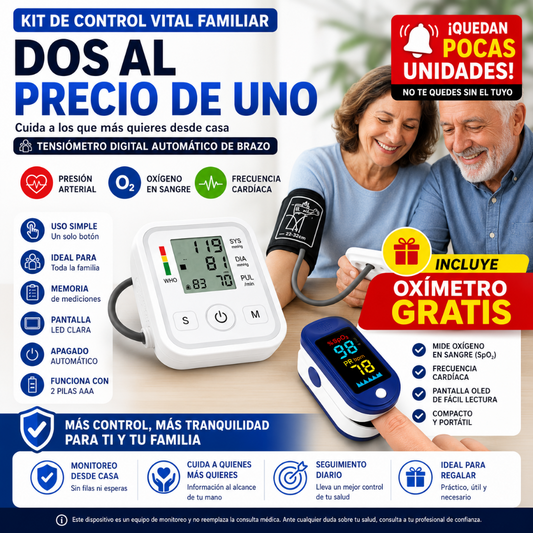 DOS POR UNO, TENSIÓMETRO + OXÍMETRO GRATIS.
